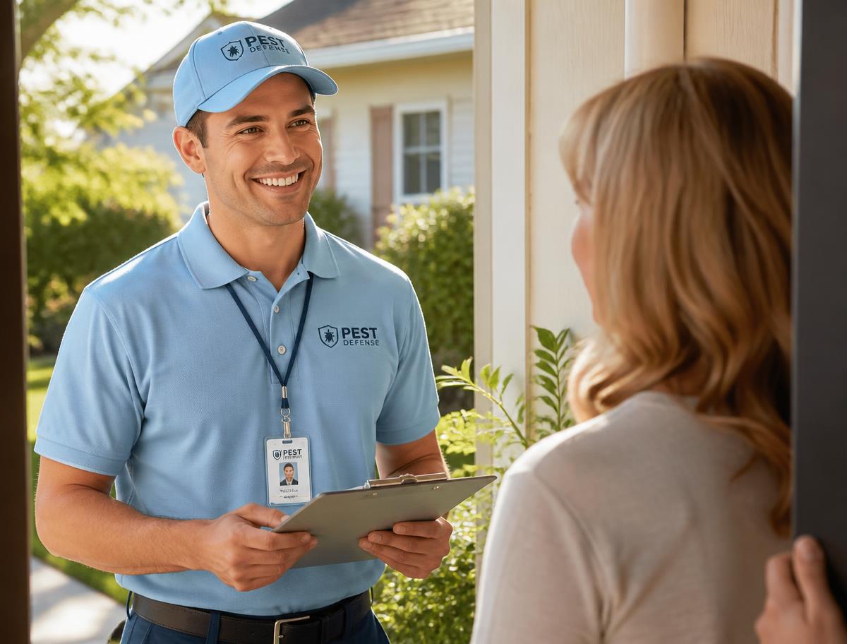 Trailside technician greeting a homeowner at the front door